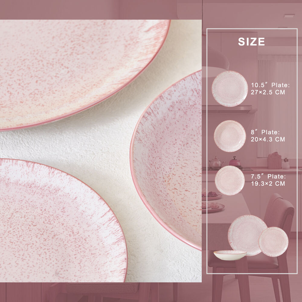18-Piece Custom Packaged Pink Reactive Glazed Ceramic Dinnerware Set Full Collection Stone Ware Tableware Sample Available details