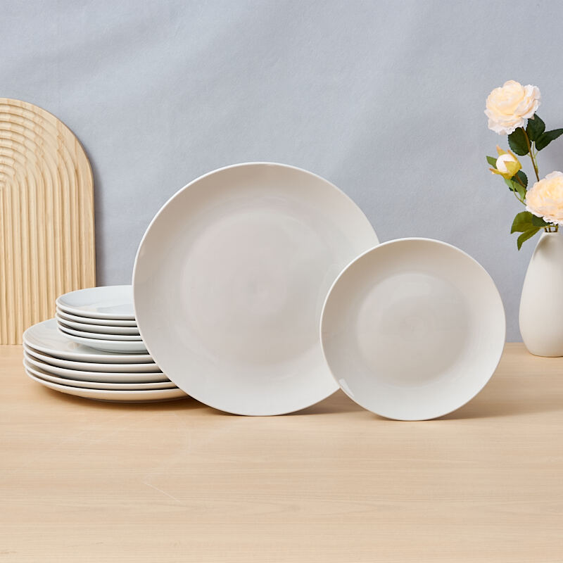 Minimalist Vintage Dinnerware Set 12-Piece White Porcelain Plates Bulk Price for Home & Restaurant details