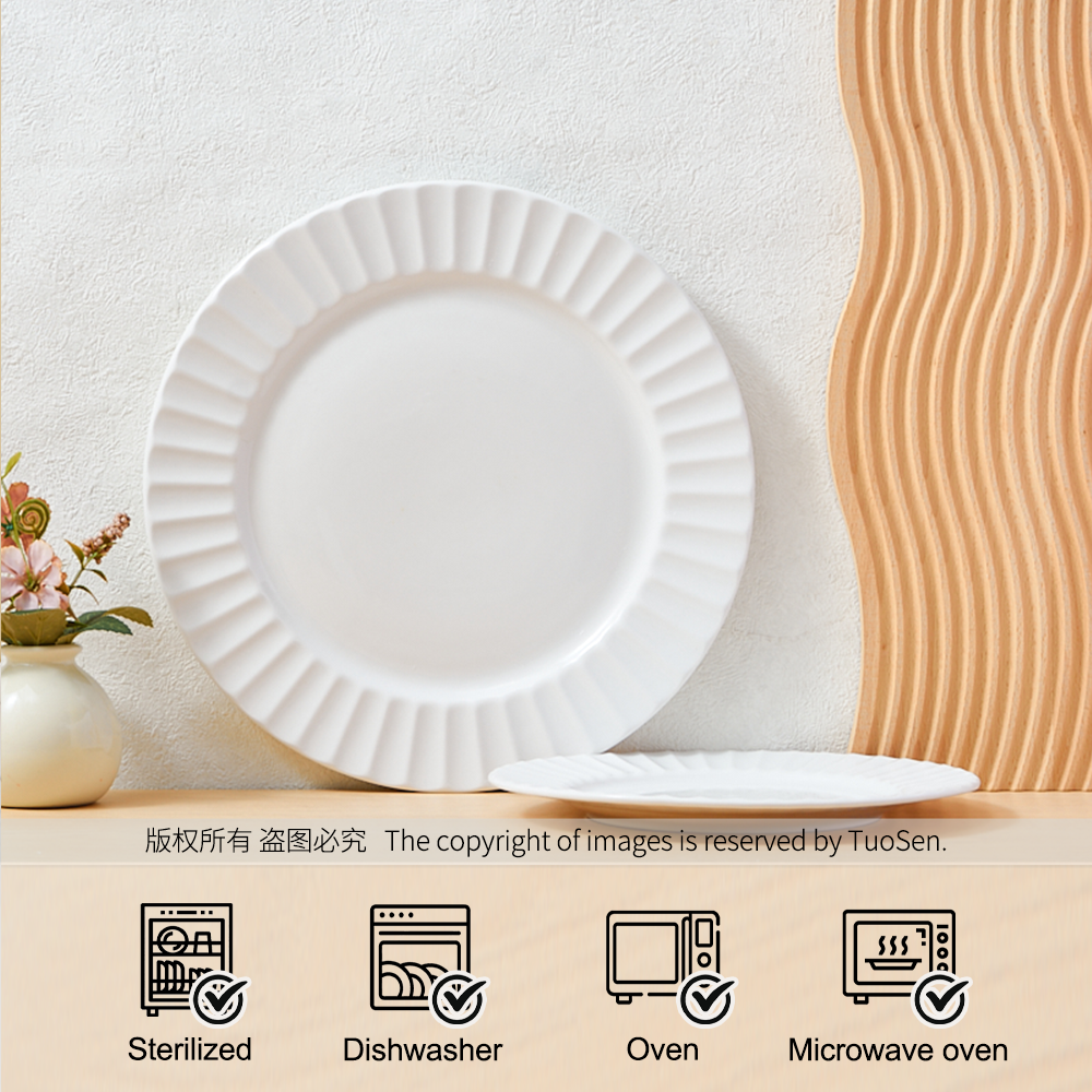 Modern White Relief Flat Plate Dish Customizable for Parties Wholesale Service for Restaurants Hotels & Families manufacture