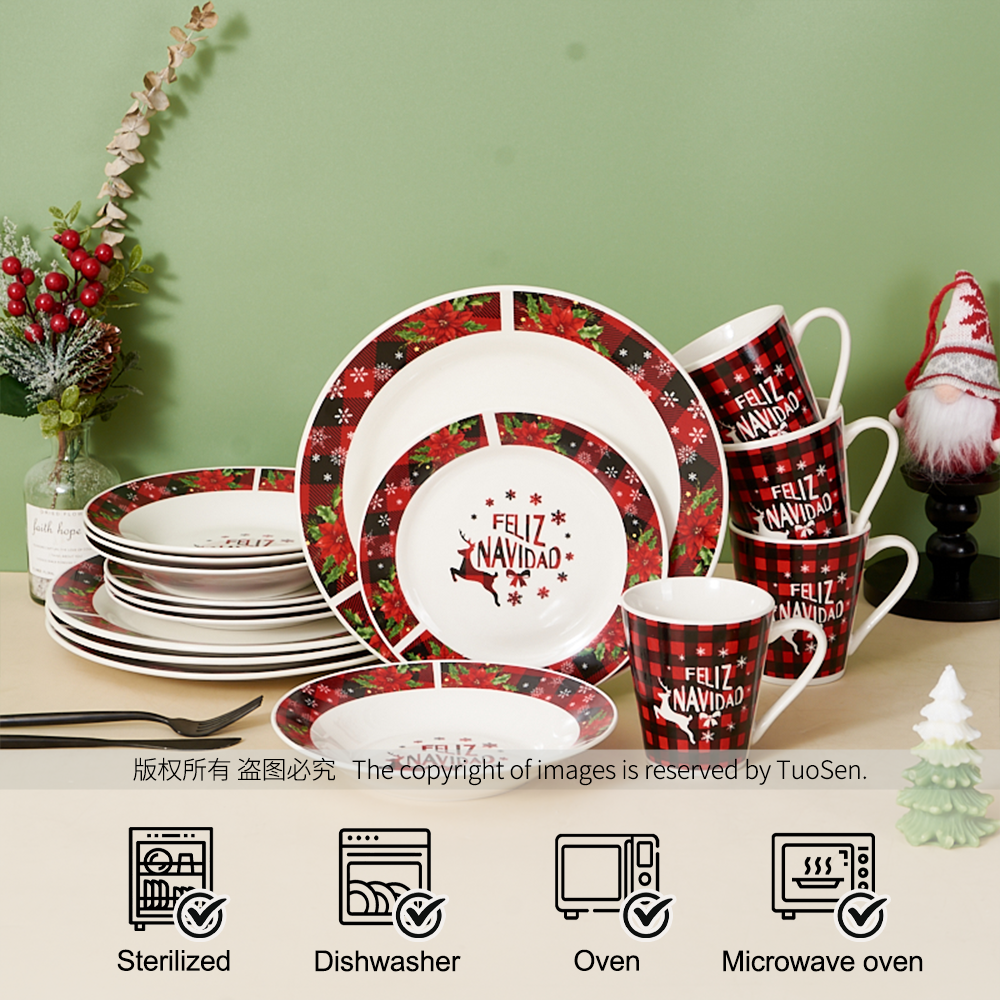 Commercial-Grade Dinner Plates Christmas Ceramic Dinnerware Set Custom American Design for Hotels & Restaurants factory