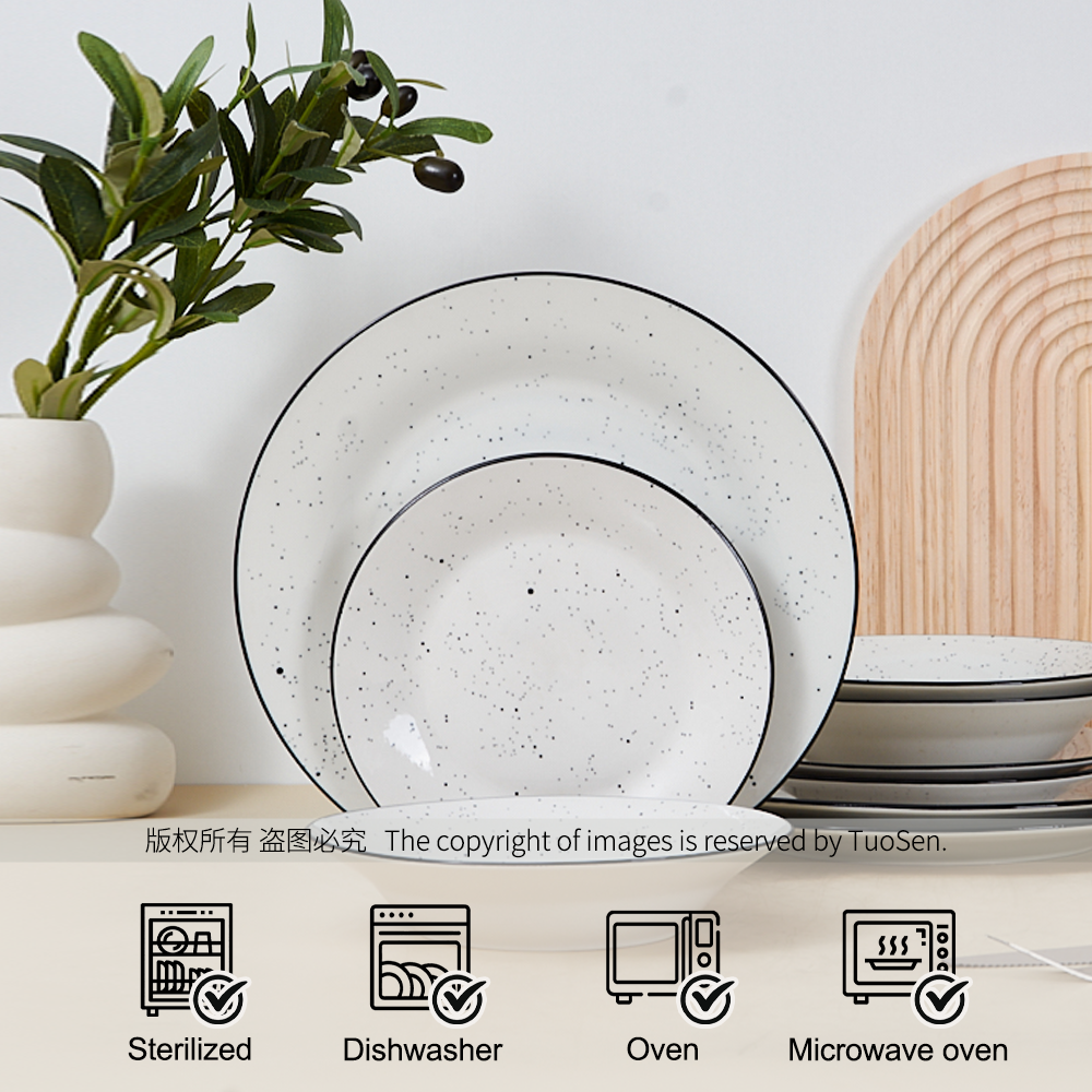 Luxury Europe Style White Glazed Porcelain Tableware Sesame Dot Print Daily Household Ceramic Dinnerware Sets for Home Use factory