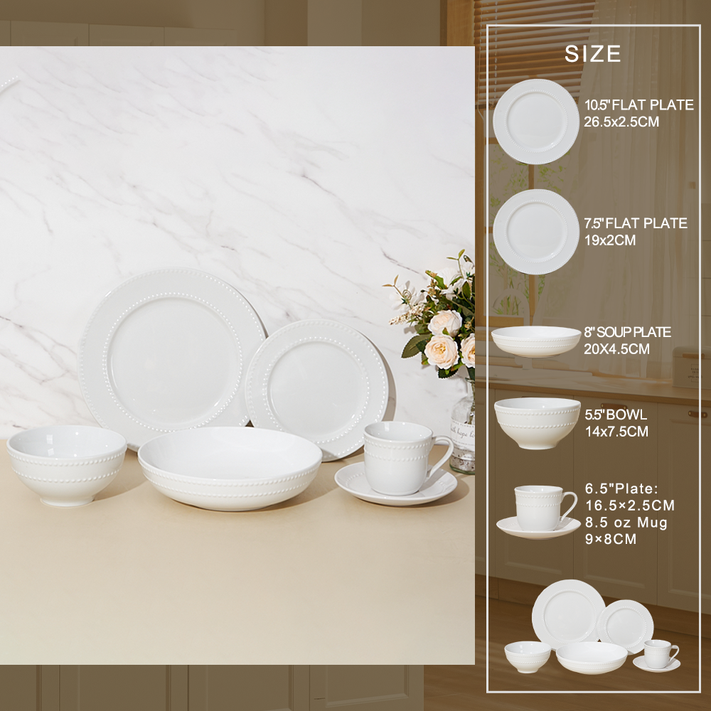 Custom Designed American Style Lightweight Porcelain Dinnerware Set Durable Dishwasher Safe Plates for Home & Hotel Kitchens details
