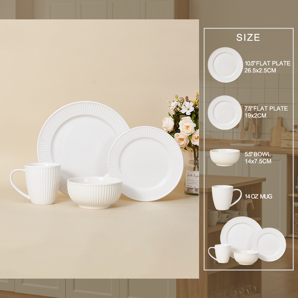 Customized Modern White Ceramic Dinnerware Set Embossed and Durable for Home Hotel or Holidays supplier