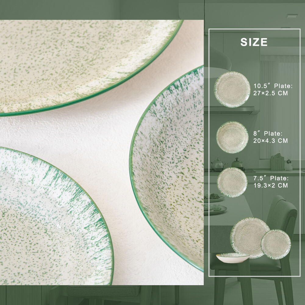 Green and White Vintage Nordic Ceramic Dinnerware Set with Fruit Plate Sublimation Dishware Featuring Coloured Trim factory