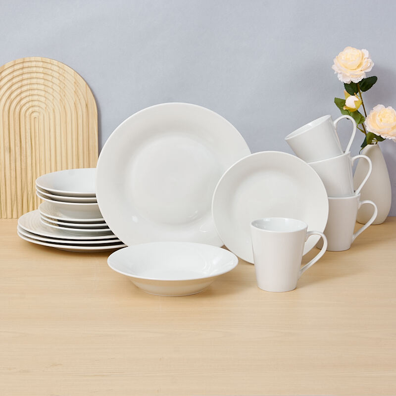 Nordic Vintage Style 16 Pcs White Porcelain Dinner Plate Sets China Factory Price Cheap Crockery Chinaware Dinnerware supplier