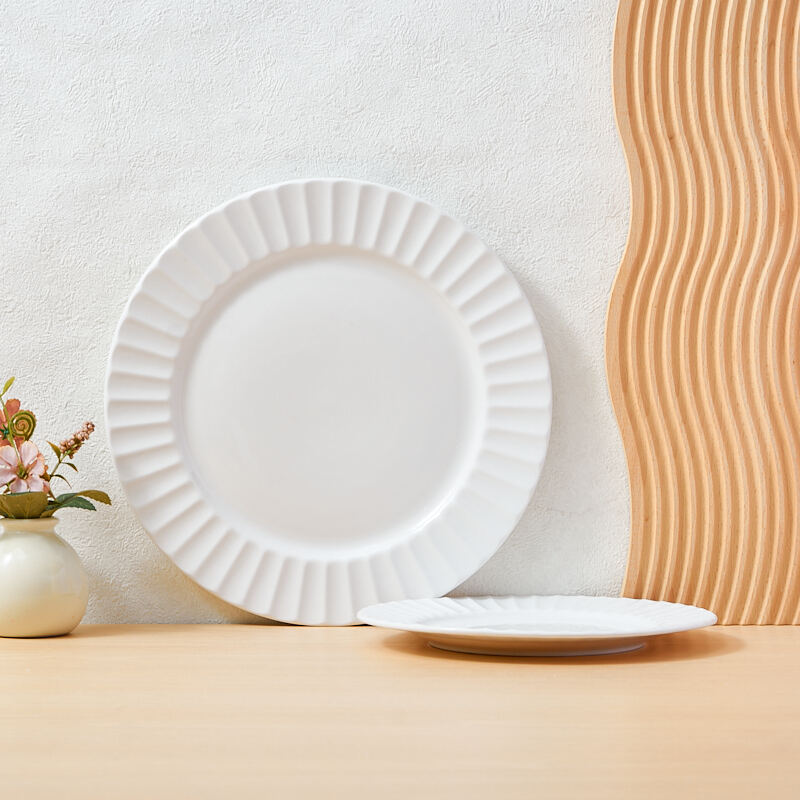 Modern White Relief Flat Plate Dish Customizable for Parties Wholesale Service for Restaurants Hotels & Families details