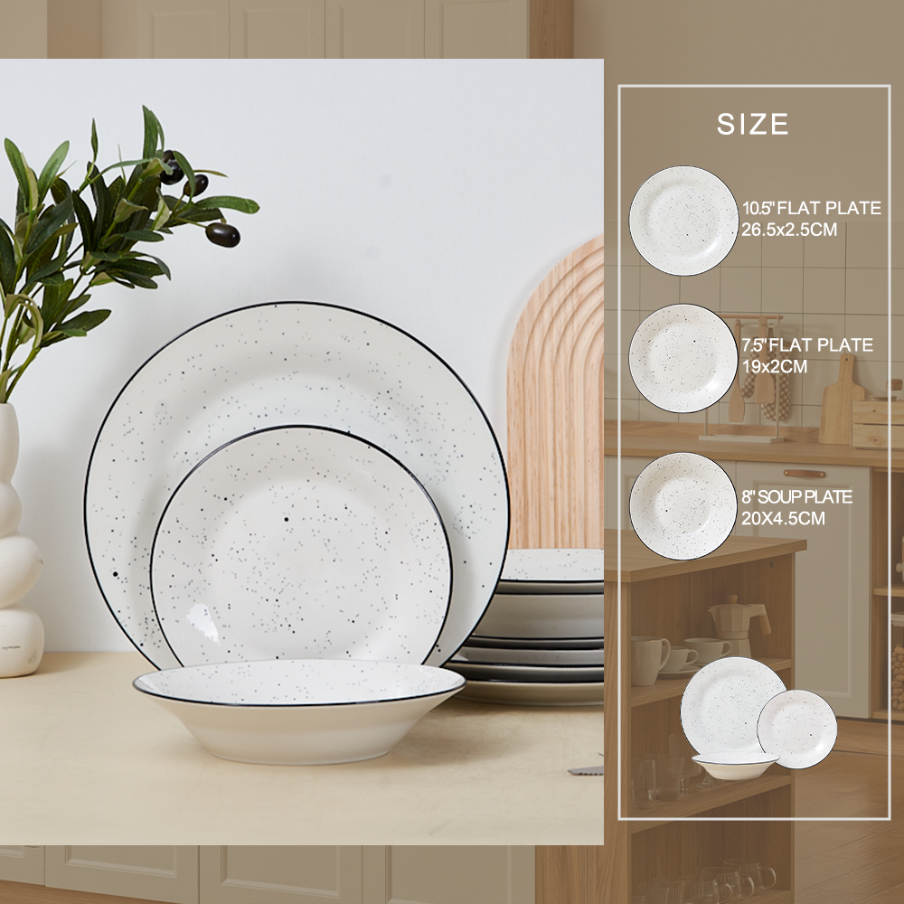 Luxury Europe Style White Glazed Porcelain Tableware Sesame Dot Print Daily Household Ceramic Dinnerware Sets for Home Use supplier