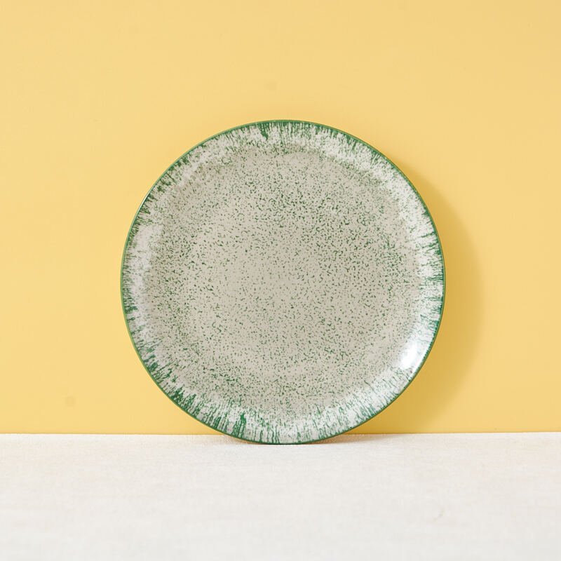 Green and White Vintage Nordic Ceramic Dinnerware Set with Fruit Plate Sublimation Dishware Featuring Coloured Trim factory