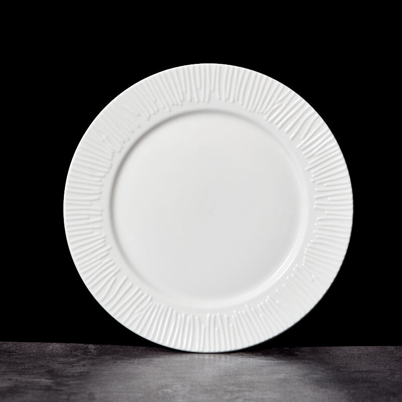 Hot-Selling Customizable Luxury White Stoneware Dinner Plate Set Embossed Porcelain Tableware for Hotels Durable Feature factory