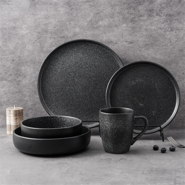 The sleek black design of our stoneware dinnerware set will never go out of style.