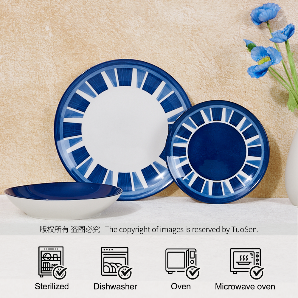 Blue Porcelain Plate Set Customizable Microwave/Oven Safe Minimalist Design Sustainable for Family Gatherings Hotels Restaurants manufacture