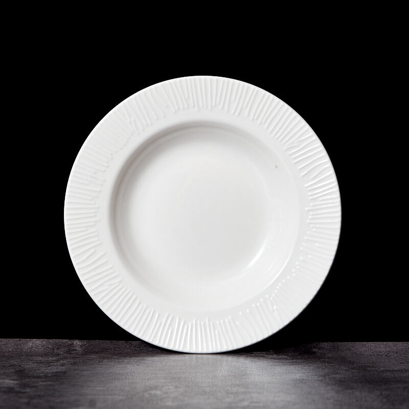 Hot-Selling Customizable Luxury White Stoneware Dinner Plate Set Embossed Porcelain Tableware for Hotels Durable Feature supplier
