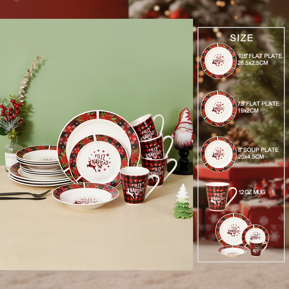 Commercial-Grade Dinner Plates Christmas Ceramic Dinnerware Set Custom American Design for Hotels & Restaurants details