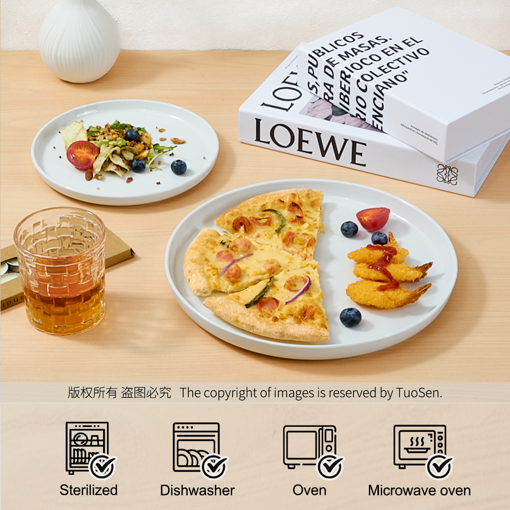 Wholesale Modern Ceramic Flat Plates Single Piece Customizable Size Dishwasher Microwave Safe Elegant Design for Restaurants details