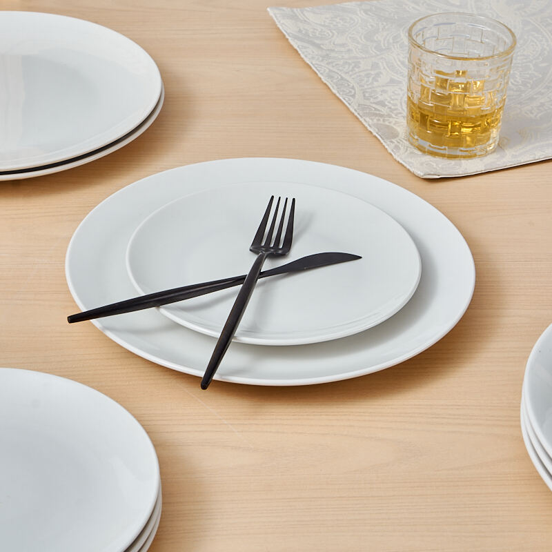 Minimalist Vintage Dinnerware Set 12-Piece White Porcelain Plates Bulk Price for Home & Restaurant manufacture