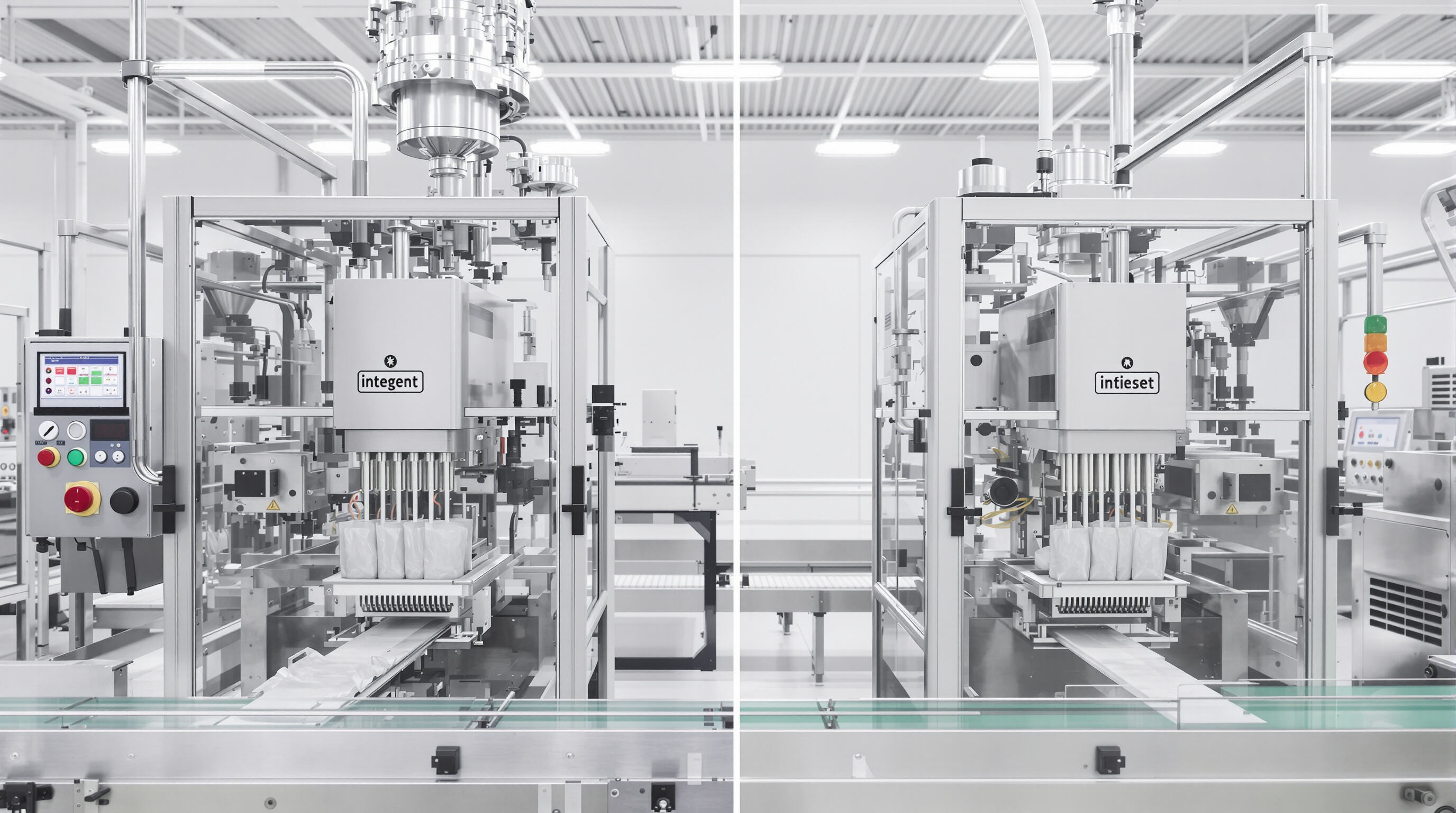 Comparison of traditional and intelligent premade pouch machines working on a production line