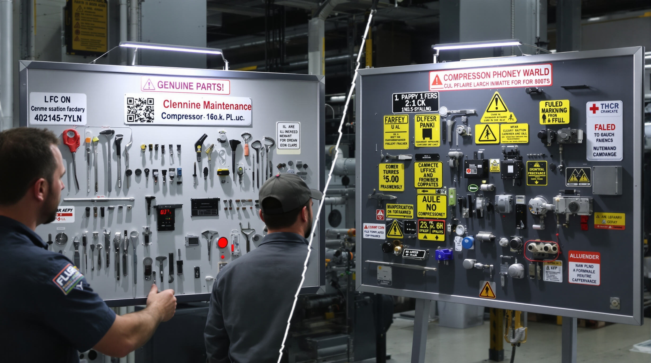 Engineer comparing compressor maintenance outcomes for OEM versus aftermarket parts