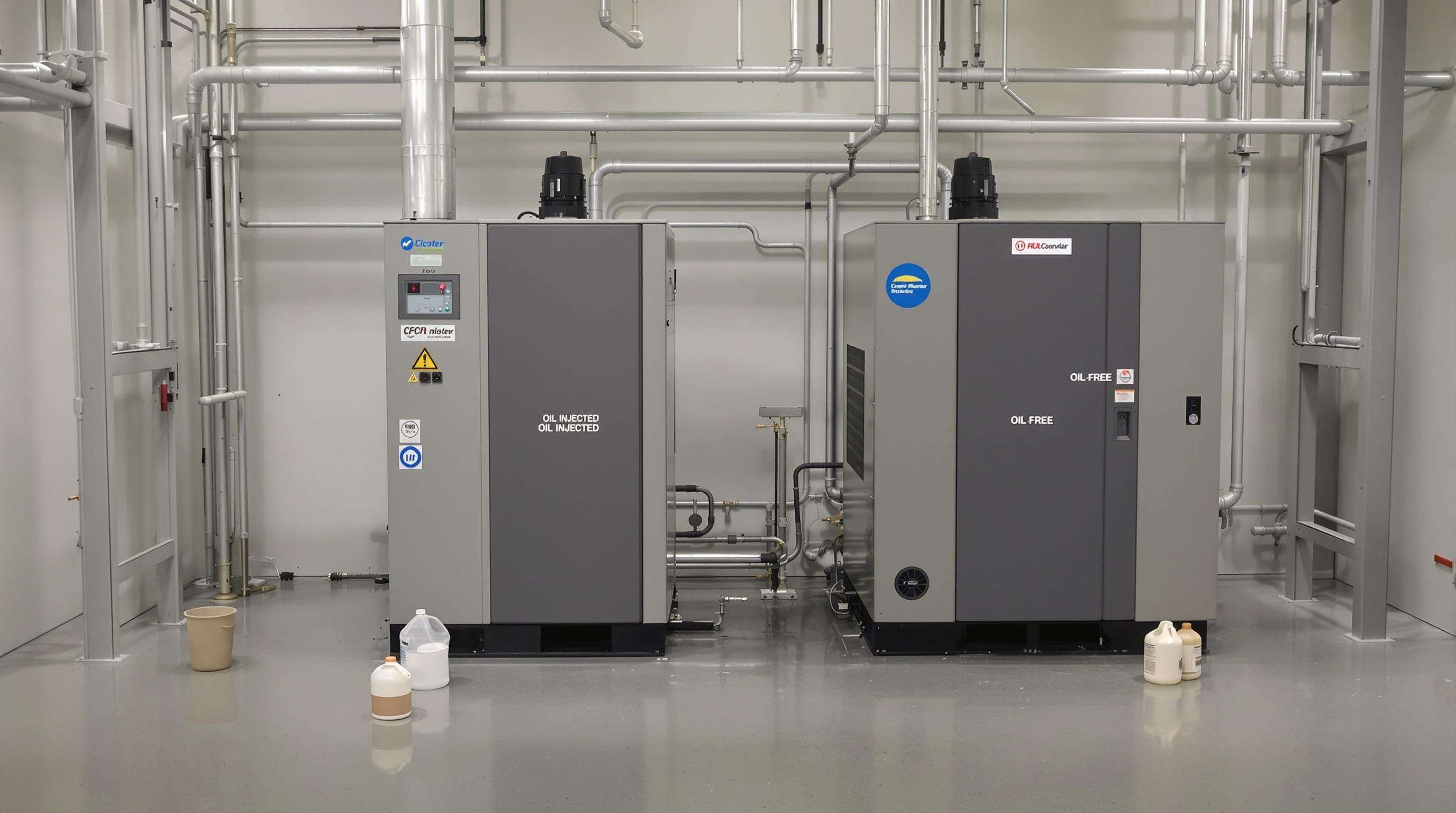 Side-by-side oil-injected and oil-free air compressors with maintenance items