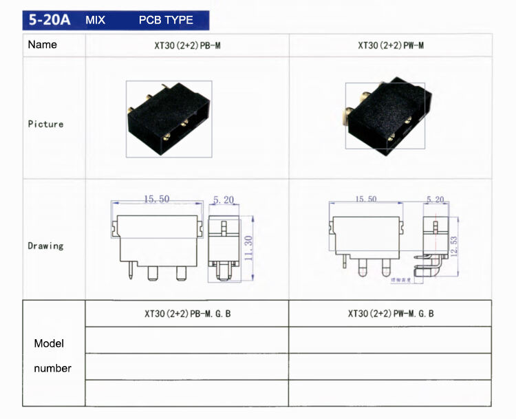 Amass Connector 5-20A 500V DC MIX 3PIN XT30 Series XT30(2+2)-F XT30 (2+2)PB-M XT30 (2+2)PW-M  Lithium Battery Connector manufacture