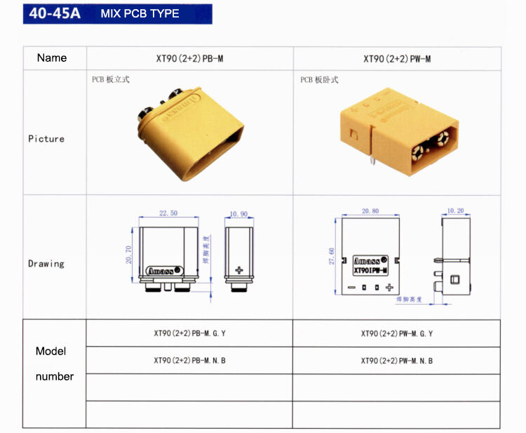 Amass Connector 40-45A 500V DC 2PIN XT90H XT90S XT90PB/PW/E-M Lithium Battery Connector details