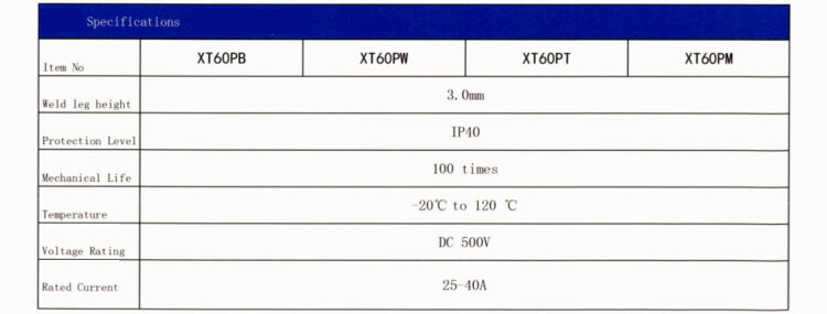 Amass Connector 20-40A 500V DC 2PIN XT60/U/H/L XT60W/EX/E XTD60/M XTS60 XT60PB/PW/PT/PM Lithium Battery Connector details