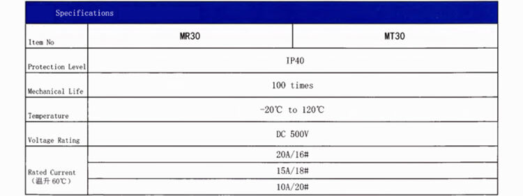 Amass Connector 5-20A 500V DC 3PIN MR/T30 Series MR30-M/F MT MR30PB-M/F MR30PW-M/F Lithium Battery Connector details