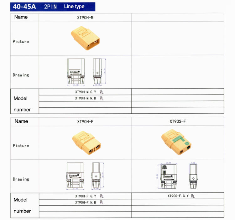 Amass Connector 40-45A 500V DC 2PIN XT90H XT90S XT90PB/PW/E-M Lithium Battery Connector details