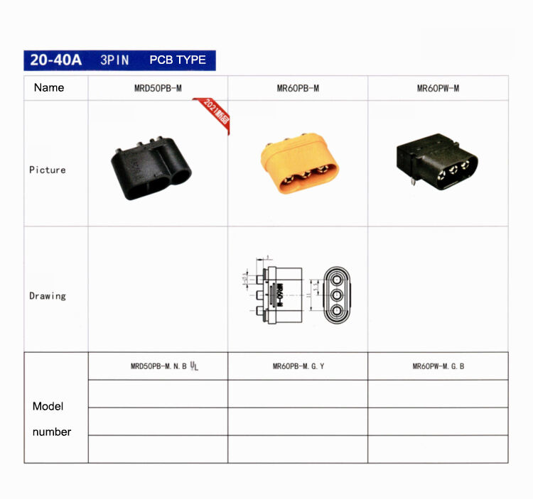 Amass Connector 20-40A 500V DC 3PIN MTD60 MTD60M MTS60 MRD50PB MR60PB MR60PW Lithium Battery Connector details