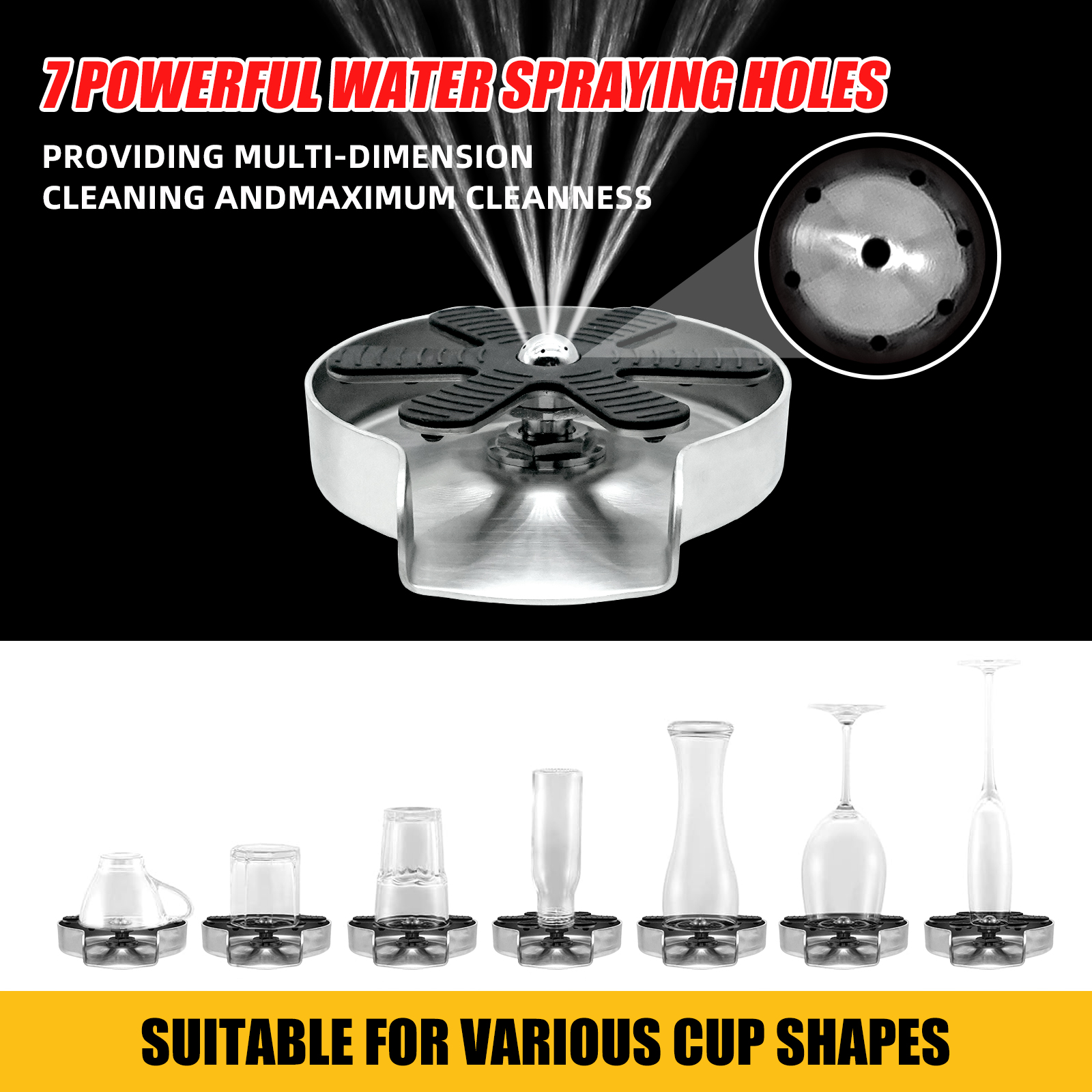 Stainless Steel 304 Cup Rinser High Pressure Quick Automatic Kitchen Sink Cup Washer Easy Install Glass Rinser details