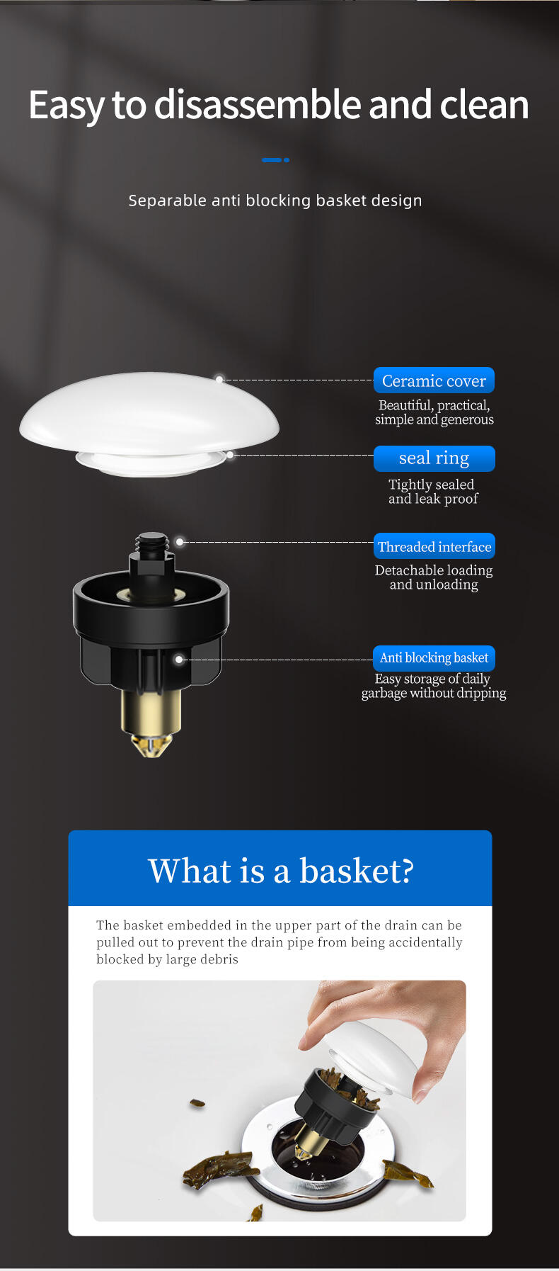 Super Factory Production and Sales of High Quality Bathroom Ceramic Cover Bullet Jumper Drainer details