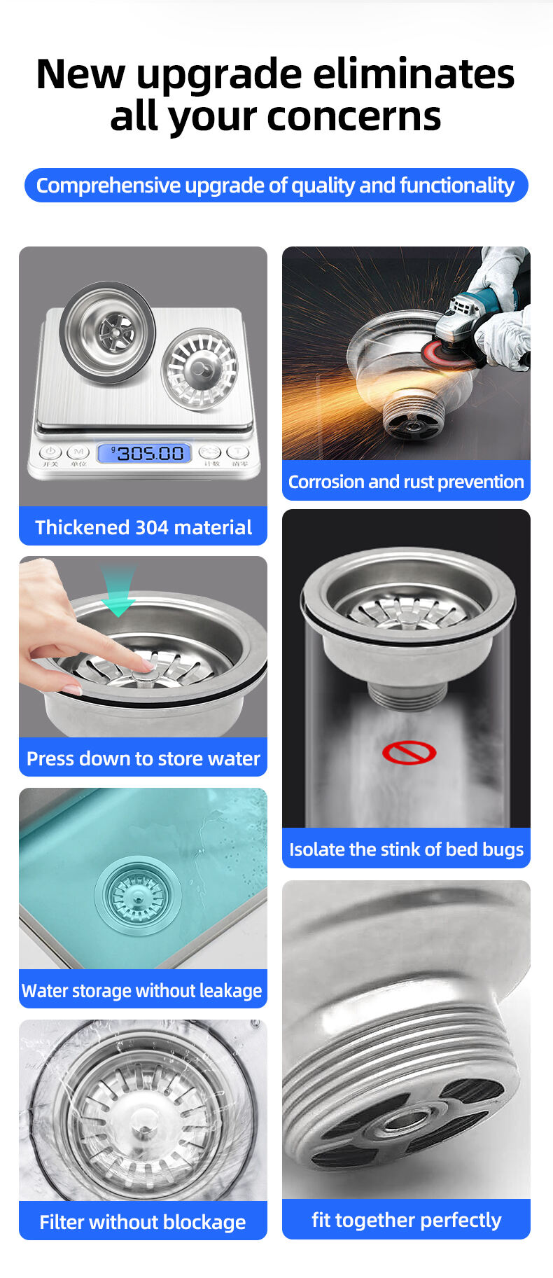 OEM/ODM Factory Cross-border Supply High Quality Modern Kitchen Sink Stainless Steel 304 CUPC Certified Drain and Drain Basket supplier