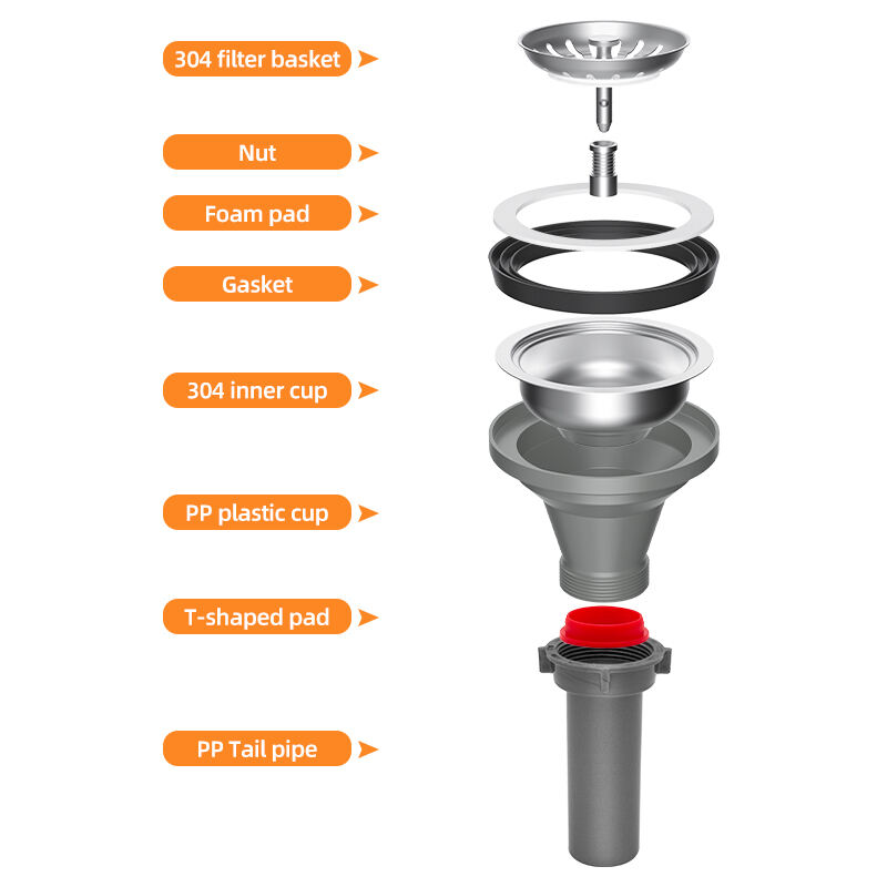 product modern cupc certified draining basket sink drain strainer polished electroplated drainer tail pipe source factory kitchen tool-5