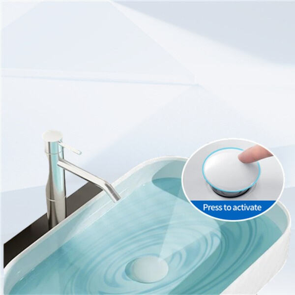 Upgrade your bathroom with a sleek pop-up sink drain that adds a touch of elegance to your space.