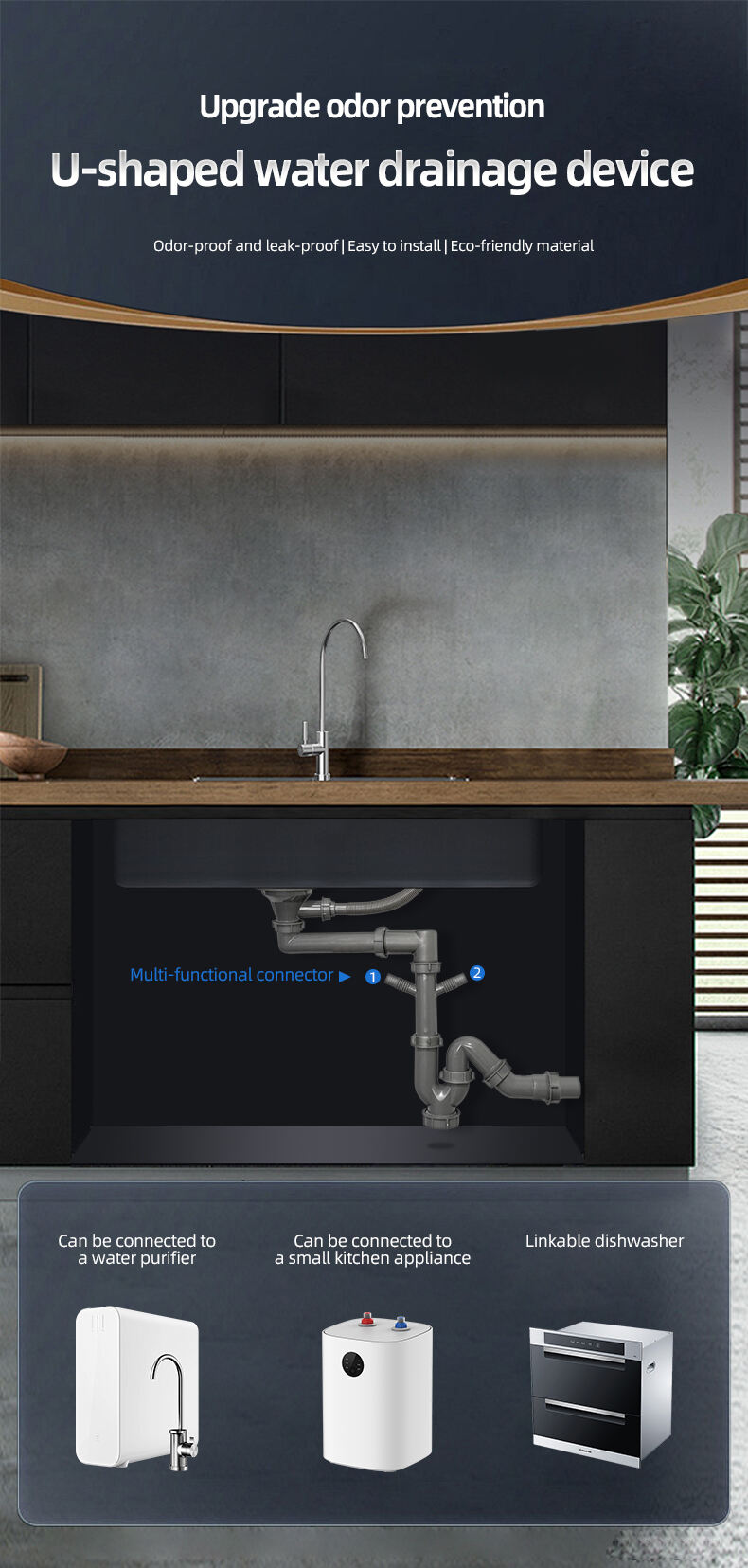product modern bathroom kitchen double bowl sink drain pipe insect proof and odor proof sink filter drain pipe kitchen-3
