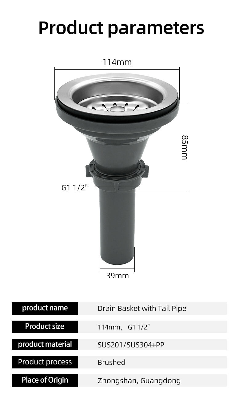 product modern cupc certified draining basket sink drain strainer polished electroplated drainer tail pipe source factory kitchen tool-14