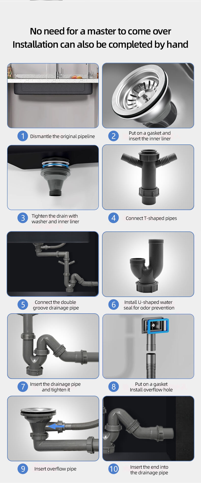 product modern bathroom kitchen double bowl sink drain pipe insect proof and odor proof sink filter drain pipe kitchen-11