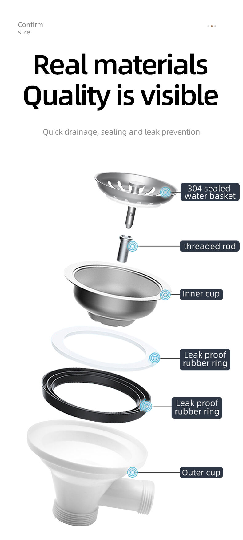 product g15 inches kitchen sink drain assembly high quality p trap stainless steel 304 kitchen drainer basket with overflow-9