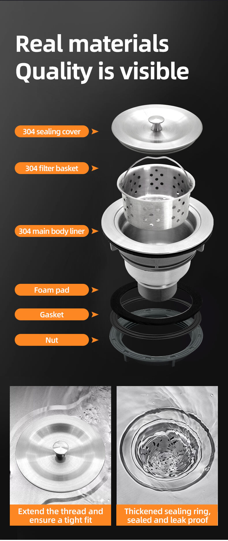 Factory Direct Sale Modern Design G1 1/2" Size Kitchen Stainless Steel Under High Quality Water Drain with Cupc Certification manufacture