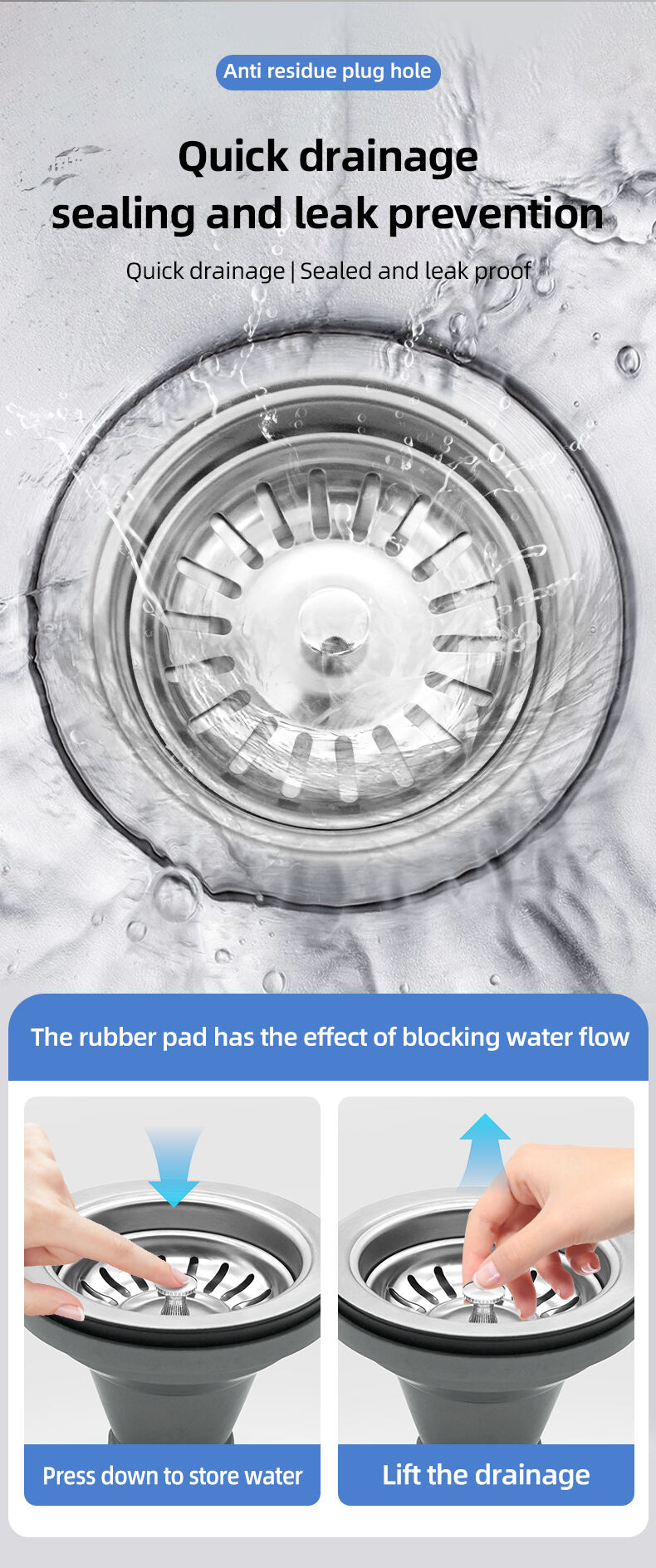 product modern bathroom kitchen double bowl sink drain pipe insect proof and odor proof sink filter drain pipe kitchen-6