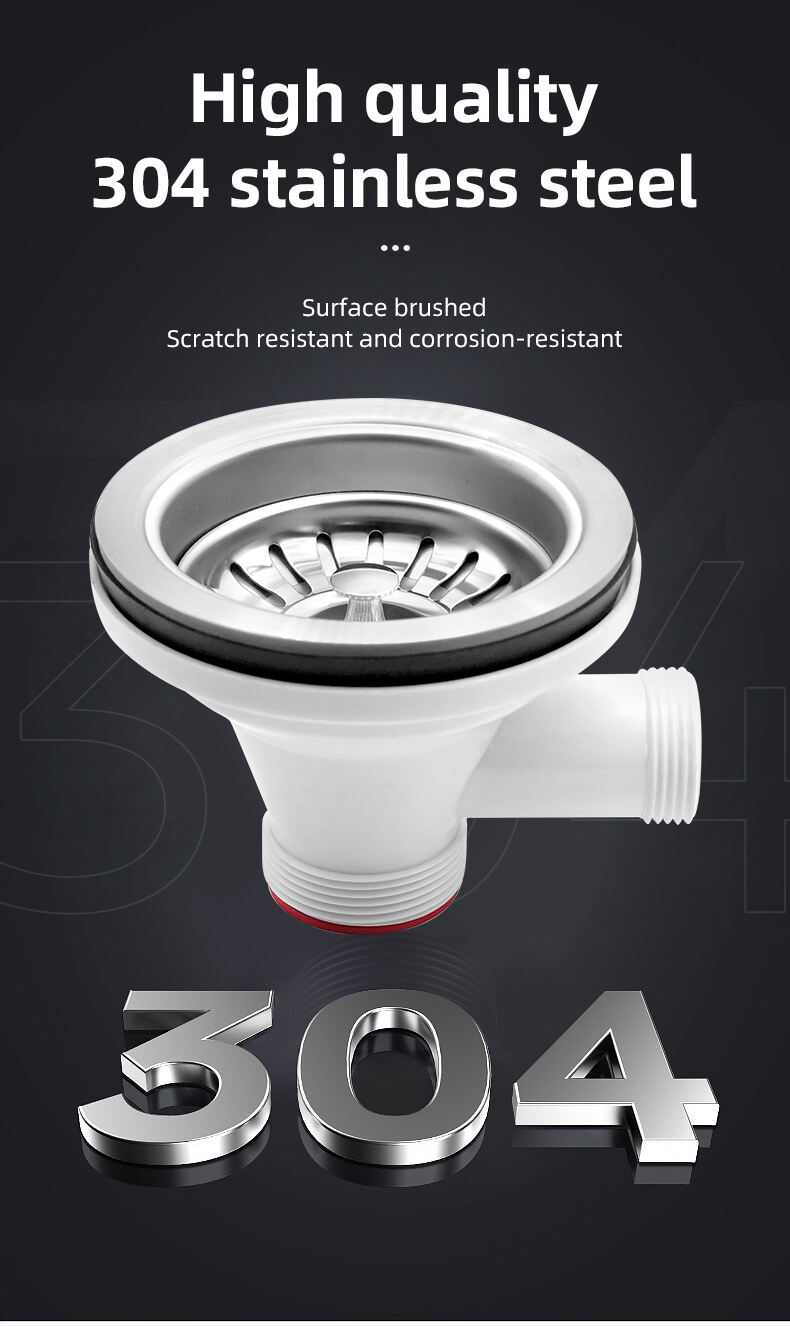 product g15 inches kitchen sink drain assembly high quality p trap stainless steel 304 kitchen drainer basket with overflow-8