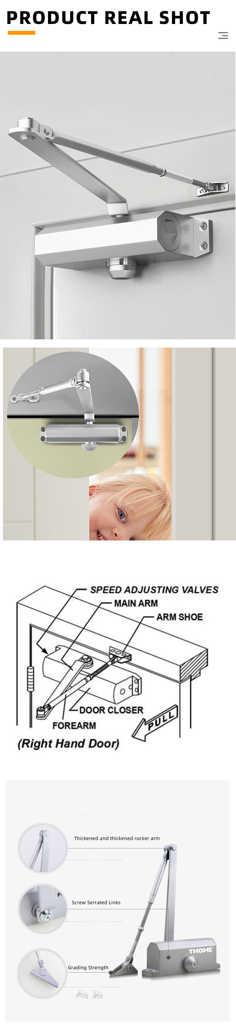180 Degree Open Aluminum Automatic Soft Closing Hydraulic Door Closer Automatic Door Closer factory