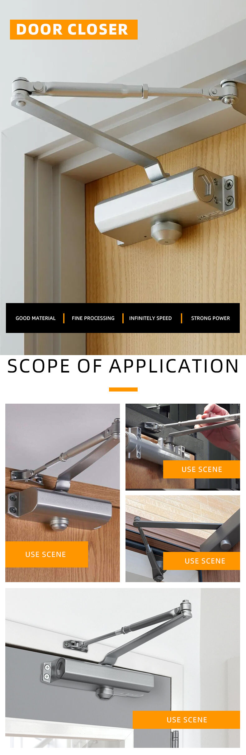 180 Degree Open Aluminum Automatic Soft Closing Hydraulic Door Closer Automatic Door Closer factory