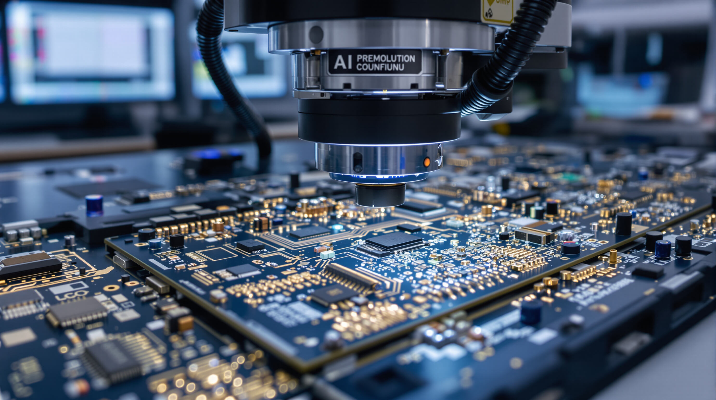 High-resolution vision system inspecting micro-scale components on a PCB