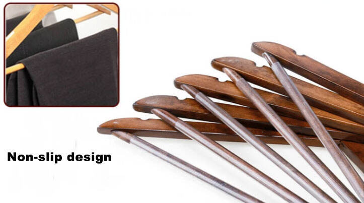 Premium Custom Logo Dark Walnut Luxury Wooden Coat Suit Hanger with Velvet Pant Bar factory