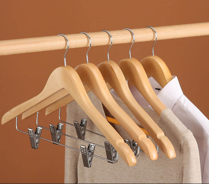 product high quality cheap price wholesale hotel wooden skirt hanger with clips-8
