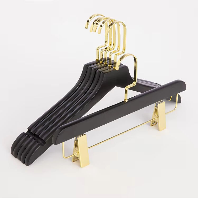 Wholesale Luxury Men's Shirts Durable Custom High Quality Heavy Duty Non-slip Wooden Clothes Coat Hanger With Gold Hook factory