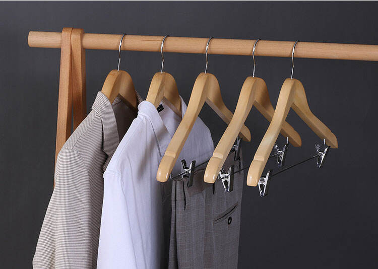 product high quality cheap price wholesale hotel wooden skirt hanger with clips-7