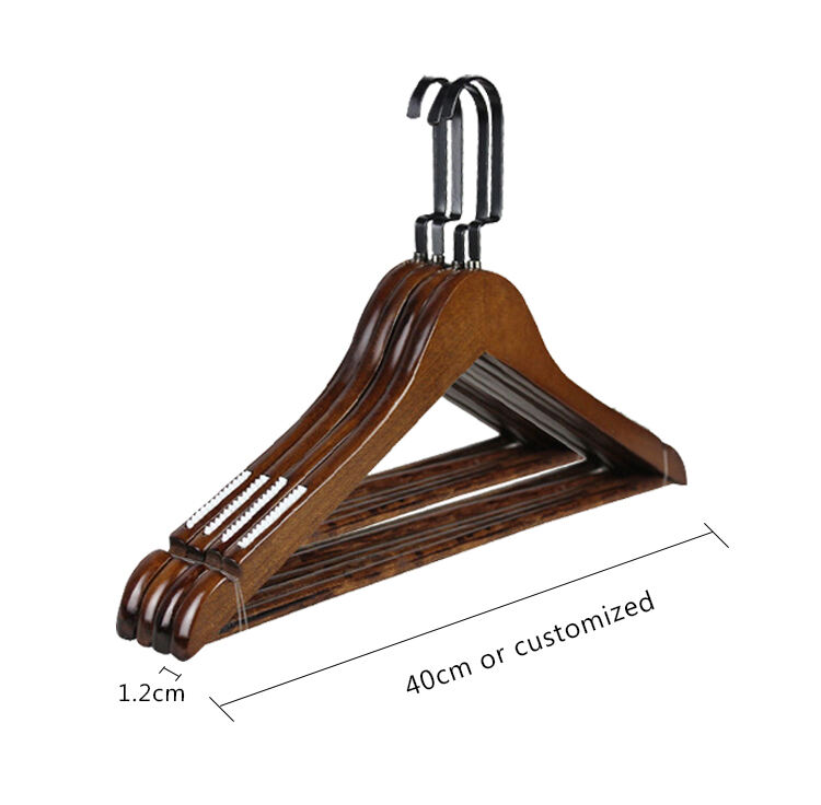 Premium Custom Logo Dark Walnut Luxury Wooden Coat Suit Hanger with Velvet Pant Bar supplier