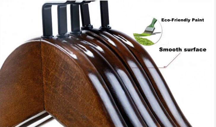Premium Custom Logo Dark Walnut Luxury Wooden Coat Suit Hanger with Velvet Pant Bar details
