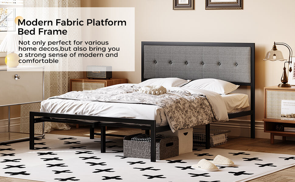 Wholesale Modern Iron Metal Bed Frame Soft Buttons Tufted Headboard Customizable for Queen King Full Sizes Bedroom Furniture factory